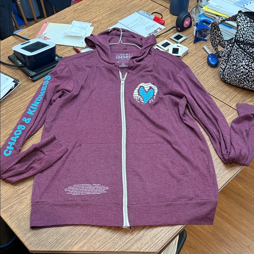 Chaos & Kindness Maroon Zip-Up Hoodie